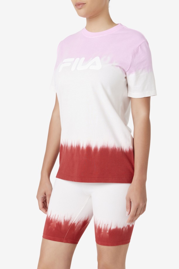 μπλουζάκι πιρουέτα/λευκό/κόκκινο γήινο Fila Alivia Tie Dye Tee