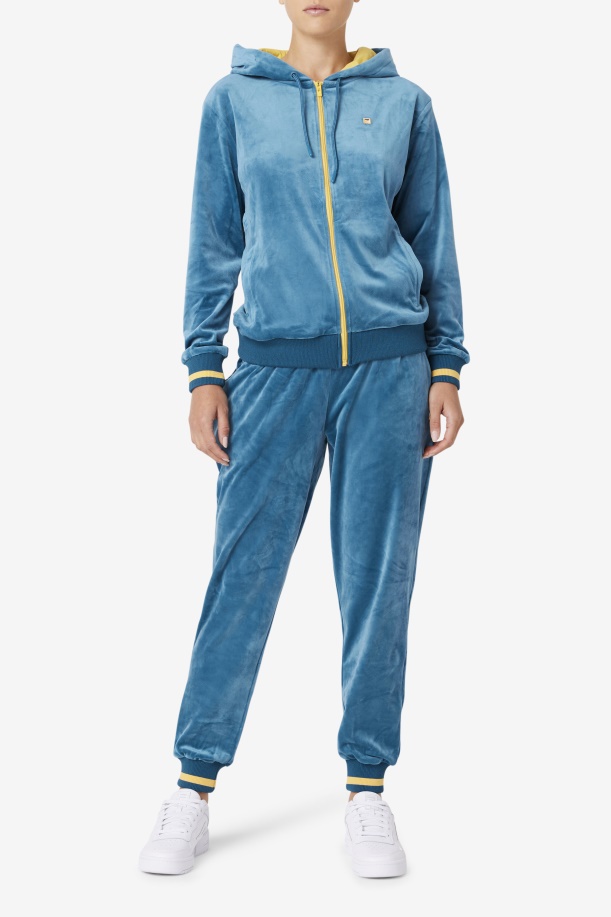 Fila Tove βελούδο Full Zip Hoodie μπλε κοραλί/μπανάνα