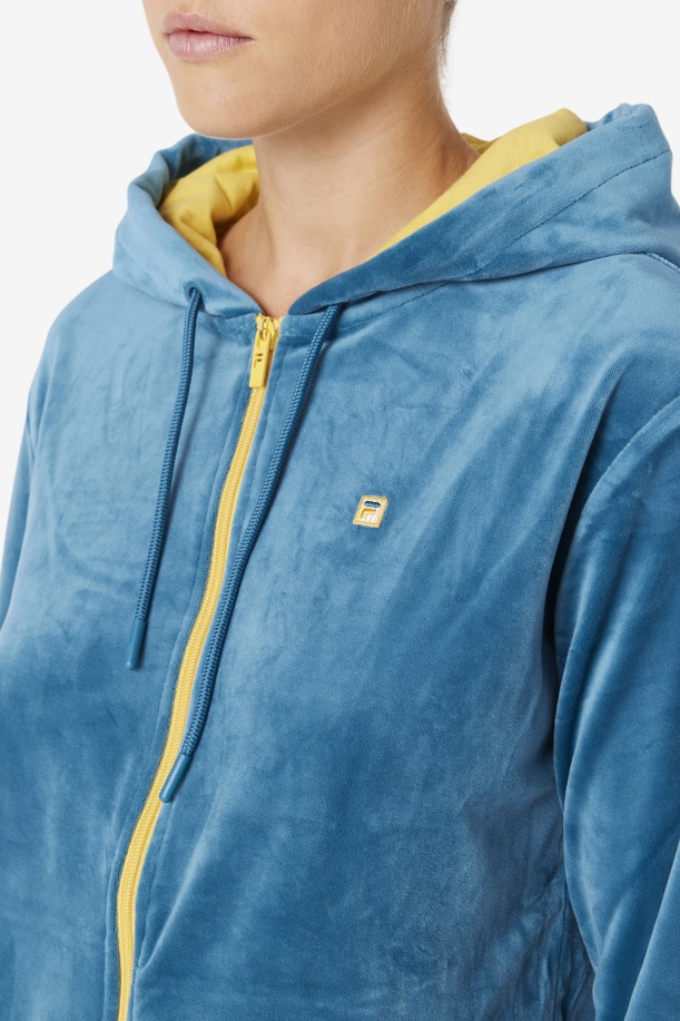 Fila Tove βελούδο Full Zip Hoodie μπλε κοραλί/μπανάνα