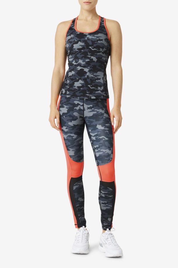 Fila Dark Camo/hot Coral/black Uplift Colorblock Racerback Tank