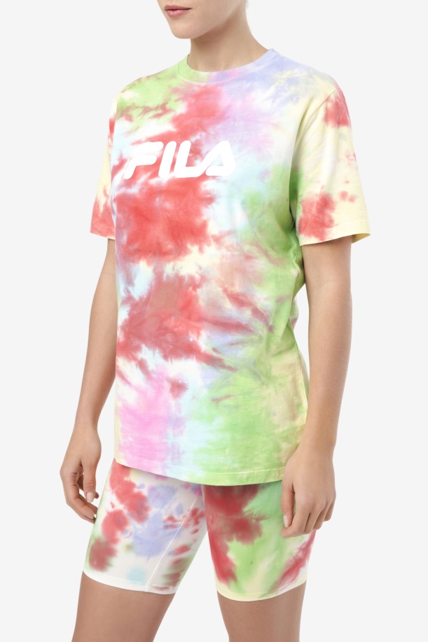 Fila Alivia Tie Dye μπλουζάκι πράσινο/λευκό/περιτρίμμα/κόκκινο