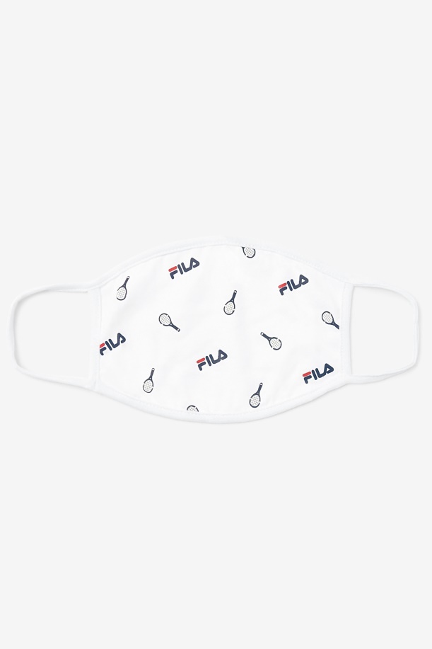 Fila White Tennis Print μάσκα προσώπου λευκή
