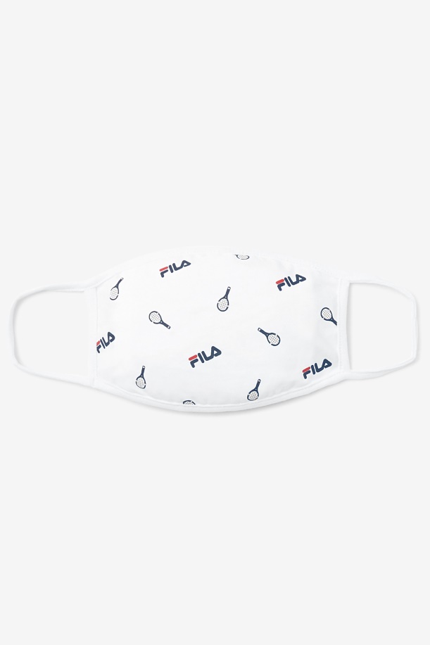 Fila White Tennis Print μάσκα προσώπου λευκή