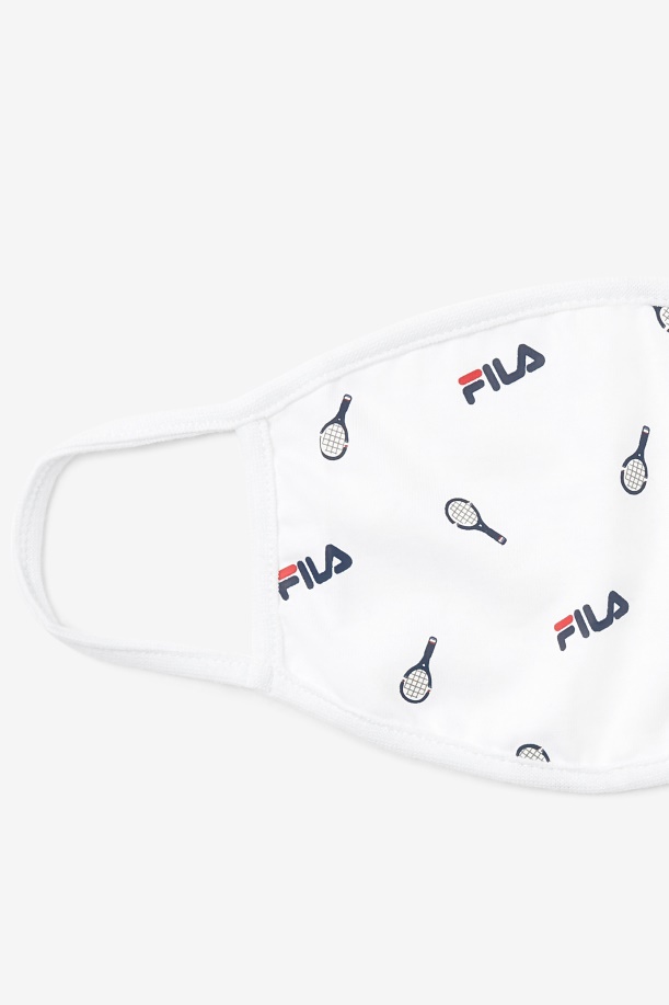 Fila White Tennis Print μάσκα προσώπου λευκή