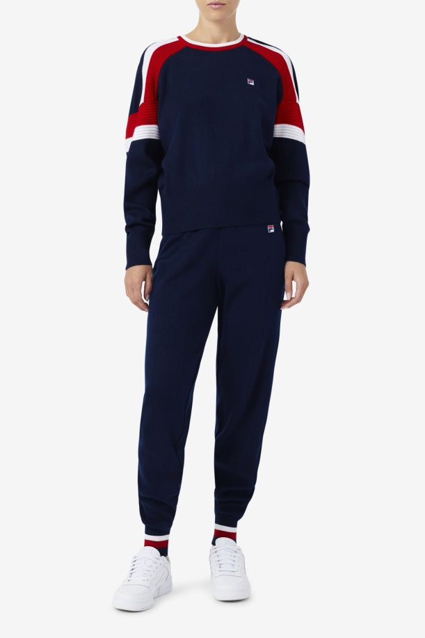 Frankie πλεκτό παντελόνι Fila Navy/κόκκινο/λευκό