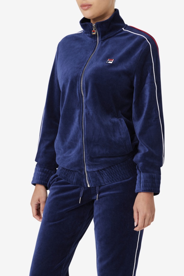 Fila Navy/λευκό/κόκκινο βελούδινο μπουφάν