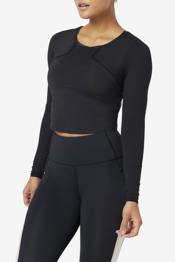 Uplift μακρυμάνικο Crop Top μαύρο Fila