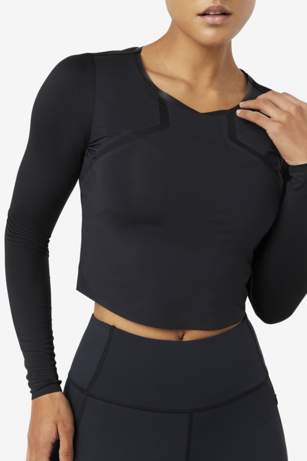 Uplift μακρυμάνικο Crop Top μαύρο Fila