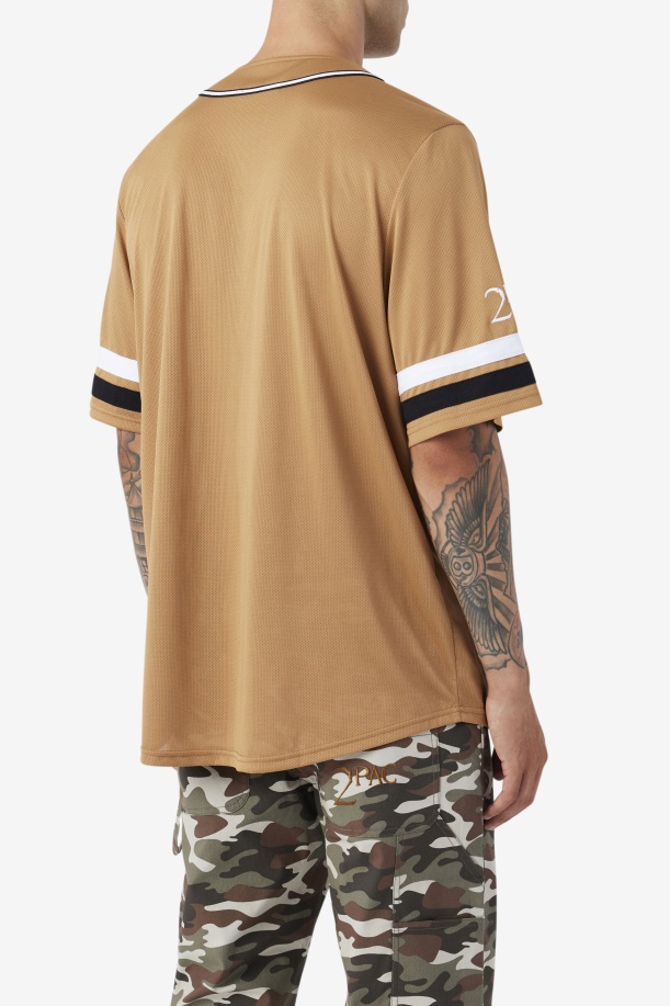 Fila Tobacco καφέ/μαύρη/λευκή φανέλα μπέιζμπολ 2 Pac