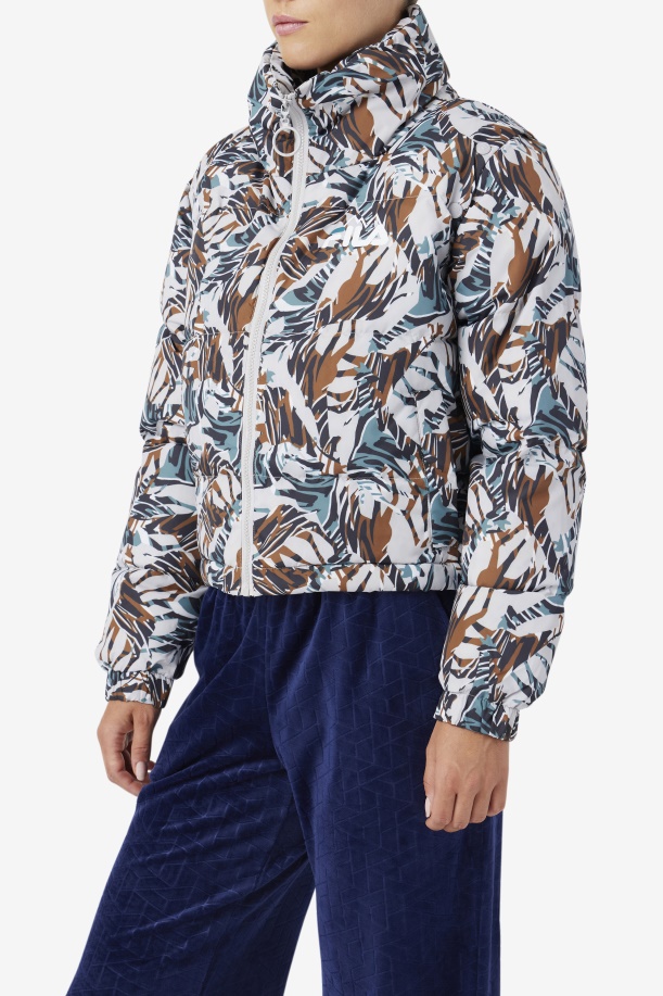 καμηλοπάρδαλη στάμπα Fila Loretta Snap Off μανίκι Cropped Puffer Jacket