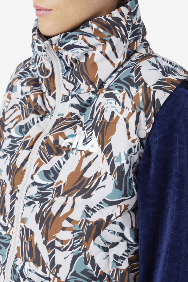 καμηλοπάρδαλη στάμπα Fila Loretta Snap Off μανίκι Cropped Puffer Jacket