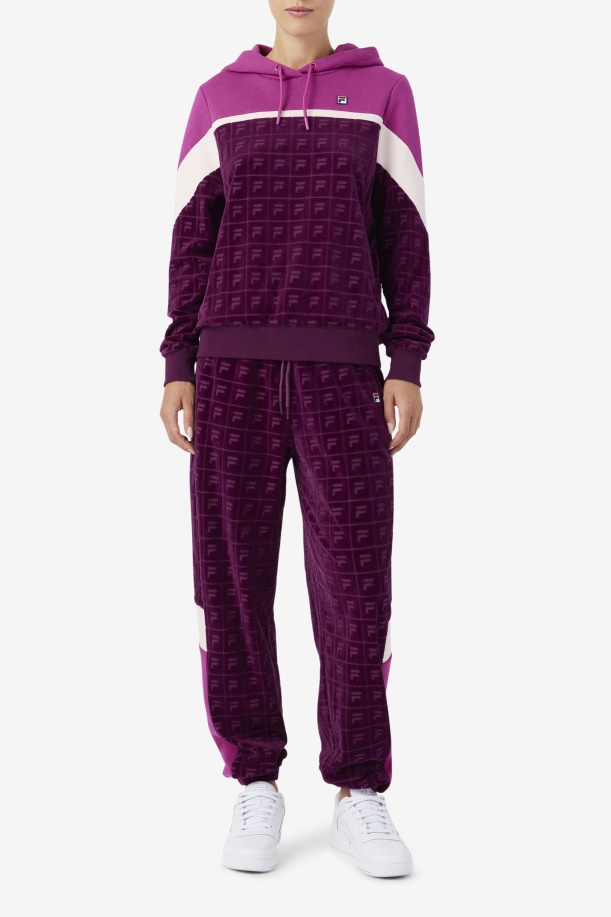Lorri Velor Hoodie κρασί από σταφύλι/ρουζ/ποτ πουρί Fila
