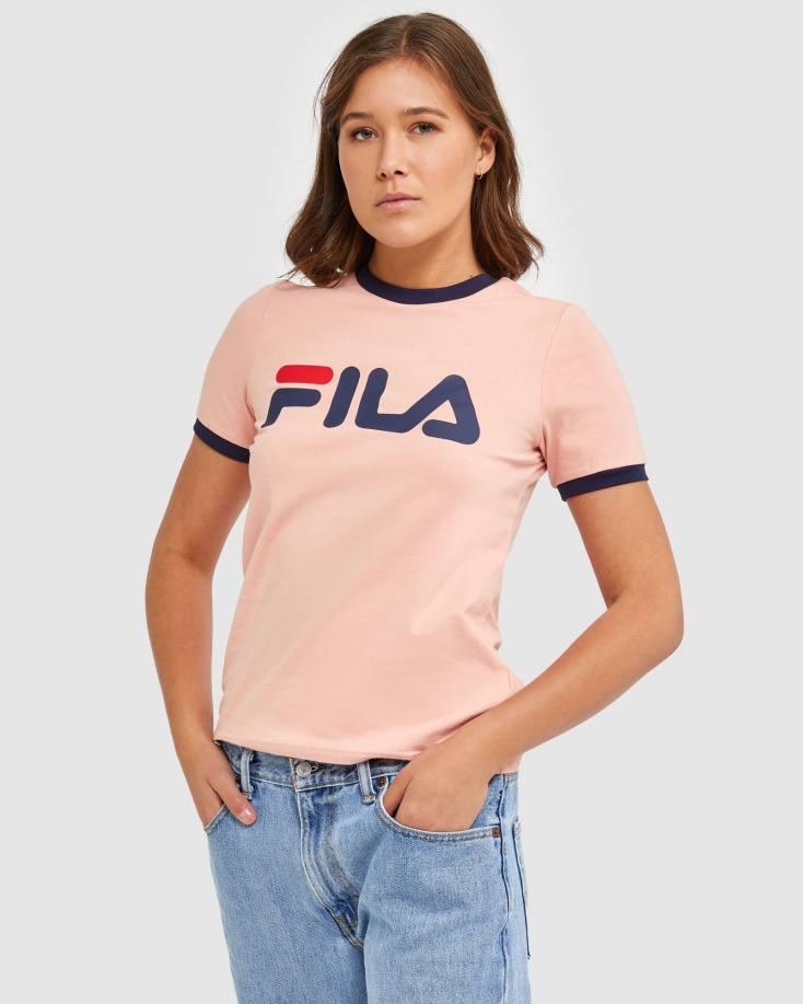 κλασικό γυναικείο μπλουζάκι Ringer Fila Mellow τριαντάφυλλο